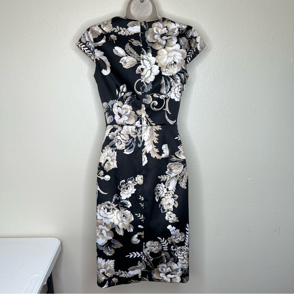 White House Black Market Floral Satin Sheath Dress Square Neck Women Size 00 - Picture 6 of 13